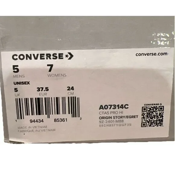 New Women Converse CONS CTAS PRO HI Origin Story / Egret - A07314C Size 7 - Picture 10 of 10
